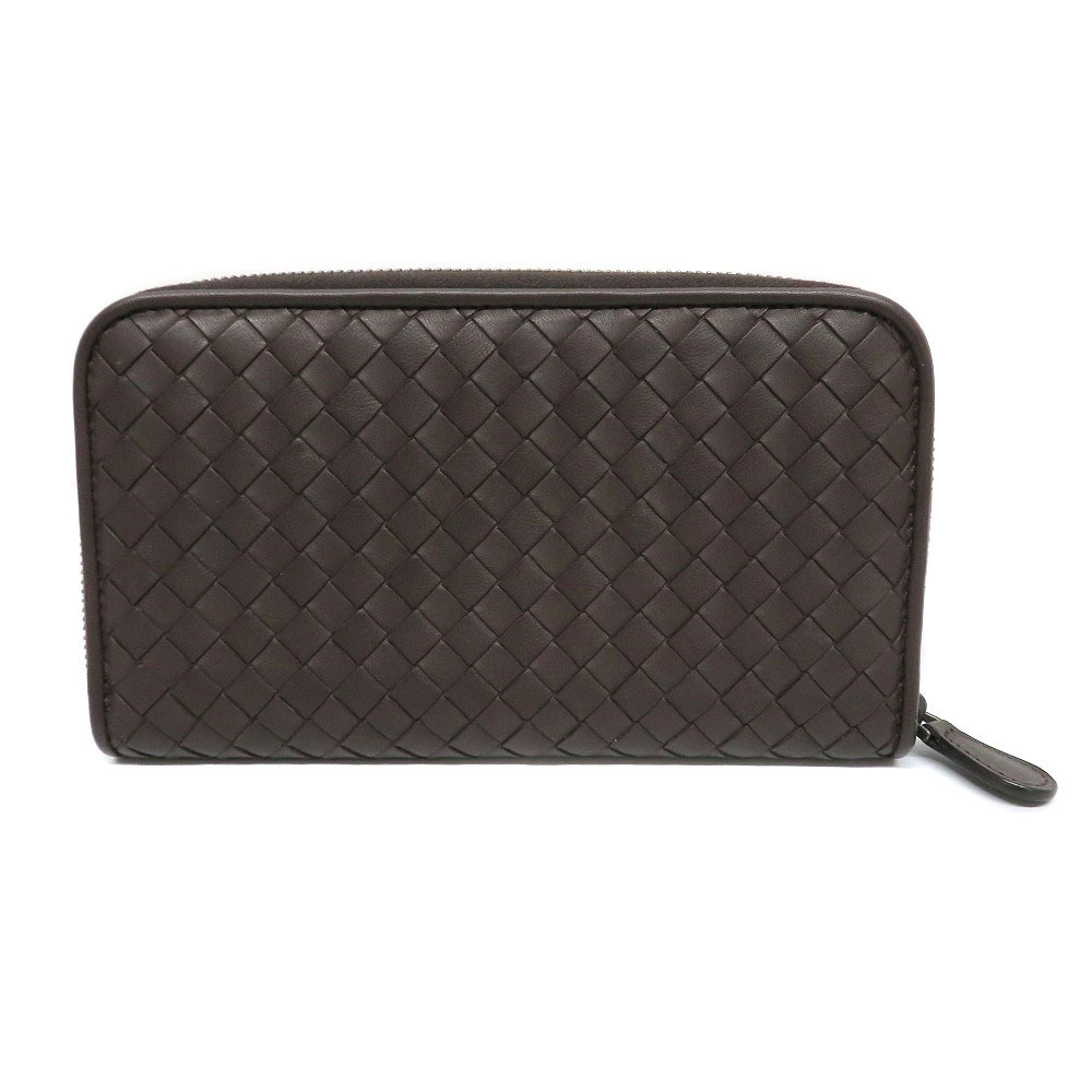 Bottega Veneta Leather Wallet Zip Intrecciato Long Brown Calf Around